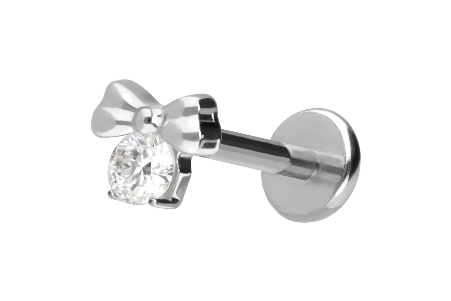 Titan Labret Piercing mit Push Fit SCHLEIFE + KRISTALL